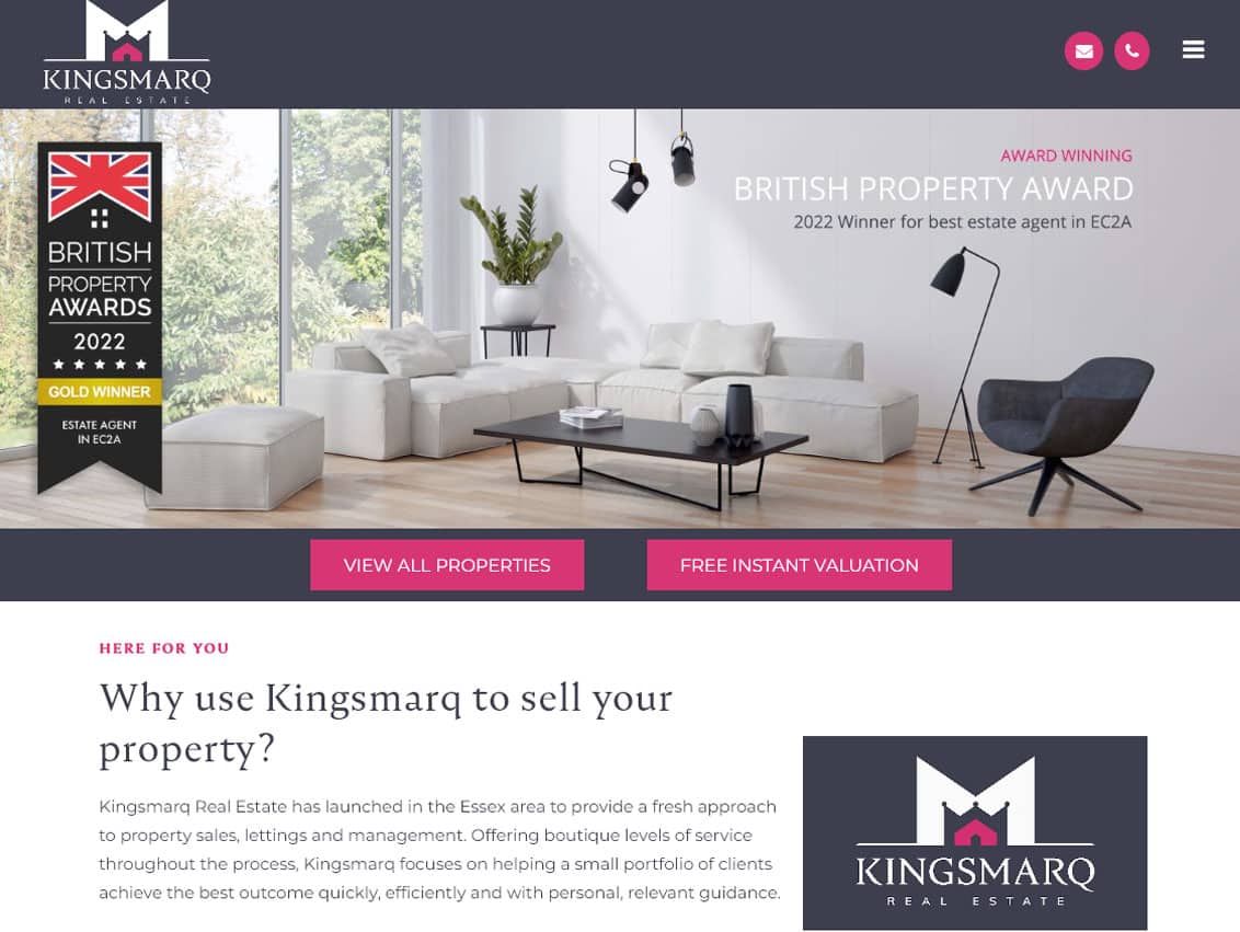 Website Design Beverley by Weborchard - Website Design for Kingsmarq Award Winning Estate Agent in London